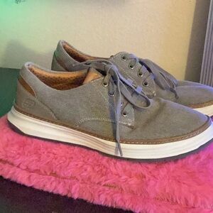 Sketchers memory foam gogamat arch support canvas and leather gray sneakers size
